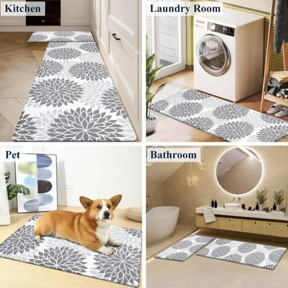 New 2-Piece Anti-Fatigue Kitchen Rug Set, Cushioned Non-Slip Waterproof Mats